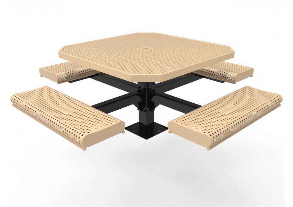 Octagon Rolled Edge Single Pedestal Picnic Table with Perforated Steel