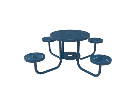 Perforated Steel Round Patio Table with Attached Seats