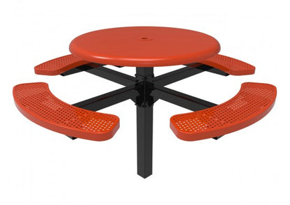 Solid Top Round Single Pedestal Picnic Table with Perforated Steel