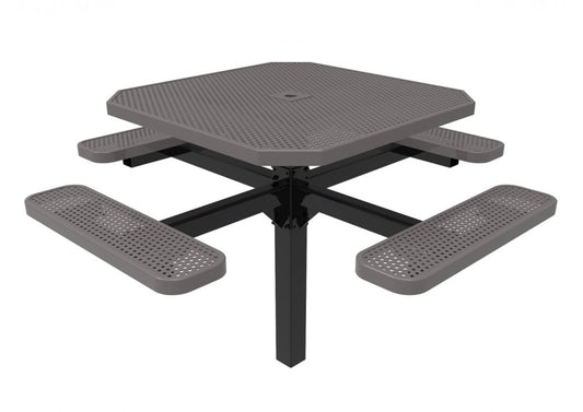 Octagon Single Pedestal Picnic Table with Perforated Steel