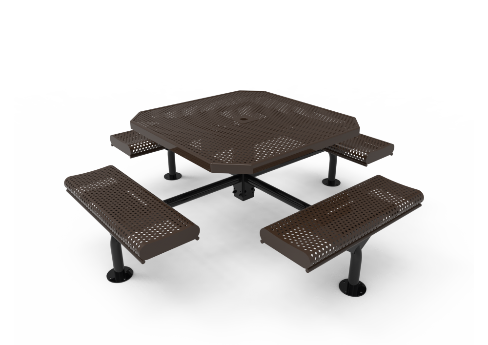 Octagon Rolled Nexus Pedestal Table with Perforated Steel