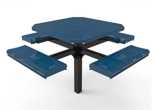 Octagon Rolled Edge Single Pedestal Picnic Table with Perforated Steel