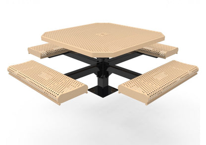 Octagon Rolled Edge Single Pedestal Picnic Table with Perforated Steel