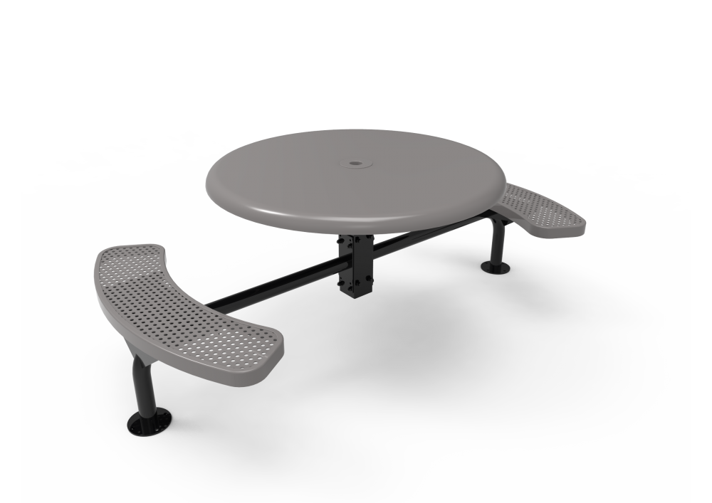 Solid Top Round Nexus Pedestal Table with Perforated Steel