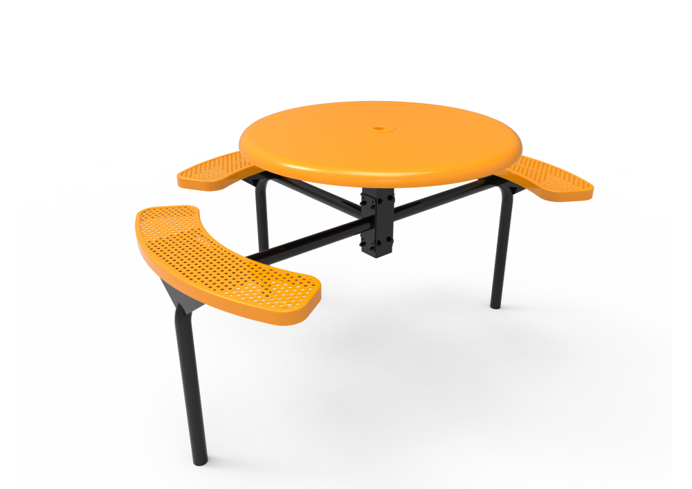 Solid Top Round Nexus Pedestal Table with Perforated Steel