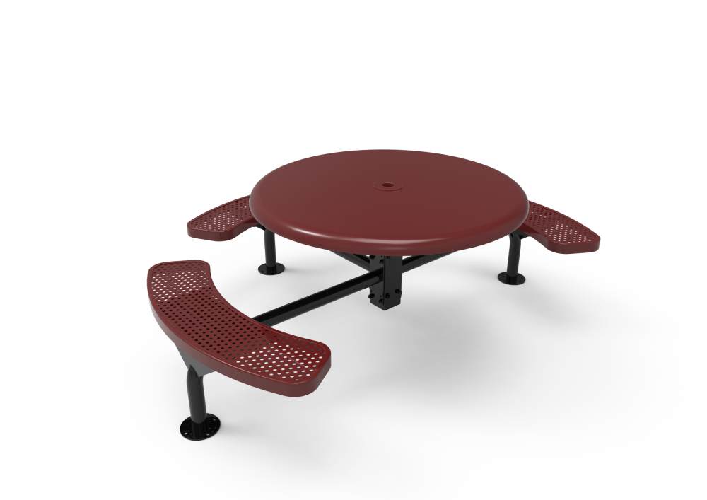 Solid Top Round Nexus Pedestal Table with Perforated Steel