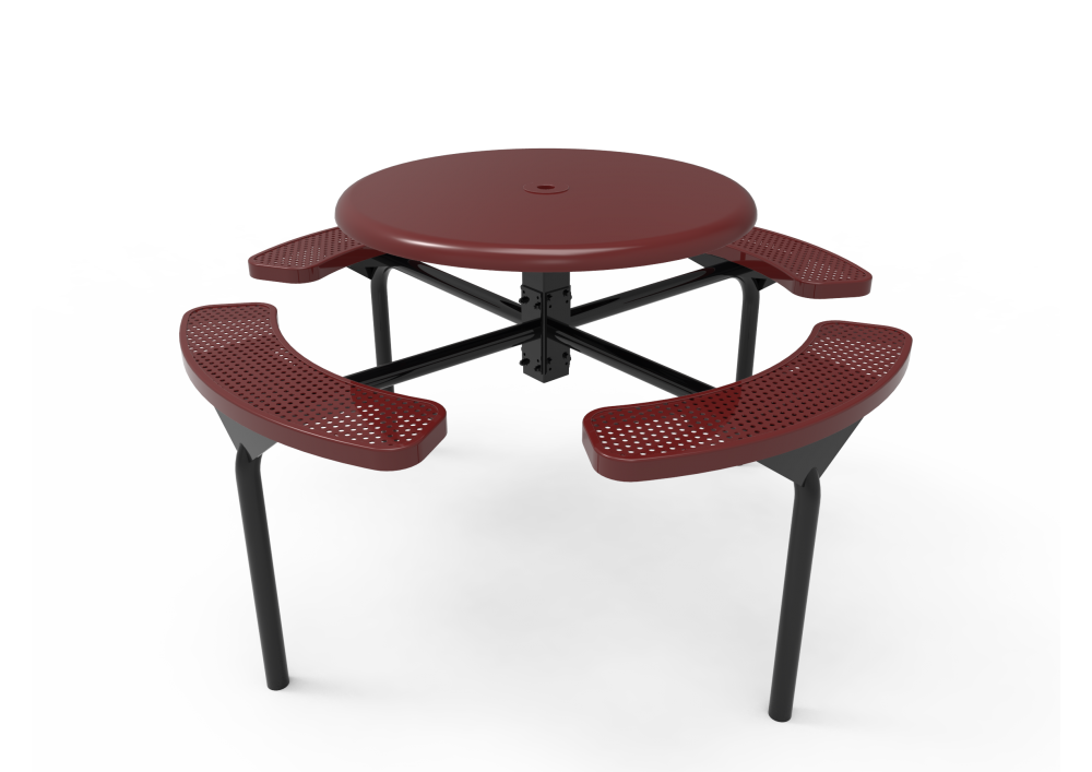 Solid Top Round Nexus Pedestal Table with Perforated Steel