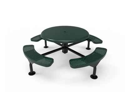 Solid Top Round Nexus Pedestal Table with Perforated Steel