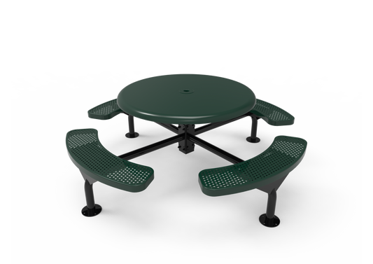 Solid Top Round Nexus Pedestal Table with Perforated Steel