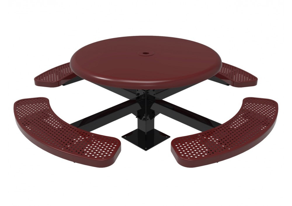 Solid Top Round Single Pedestal Picnic Table with Perforated Steel