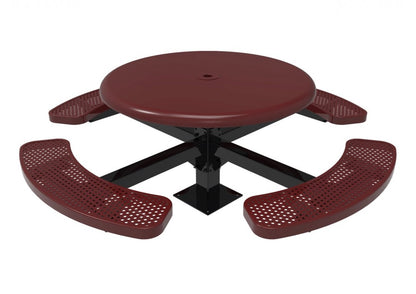 Solid Top Round Single Pedestal Picnic Table with Perforated Steel