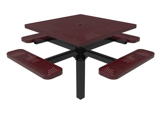 Square Single Pedestal Picnic Table with Perforated Steel