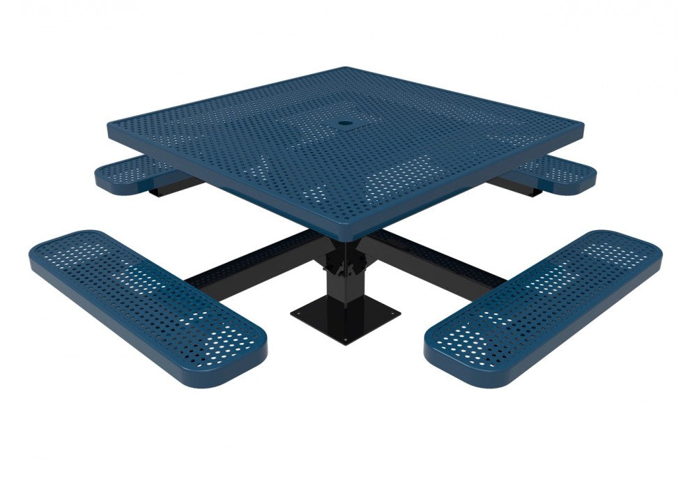 Square Single Pedestal Picnic Table with Perforated Steel