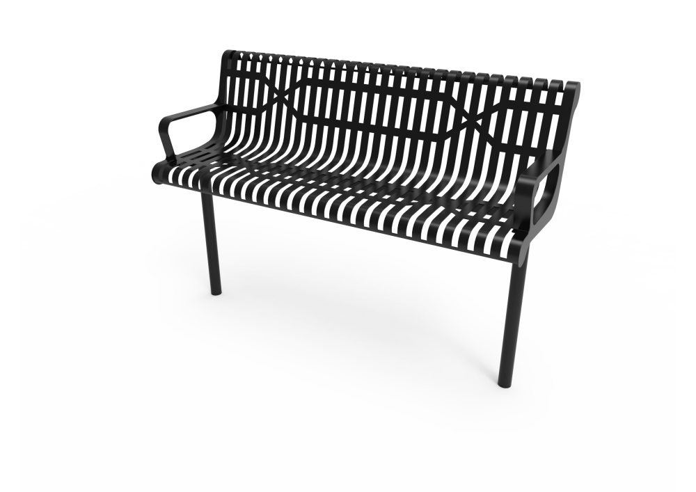 Slatted Steel Contoured Bench with Arms