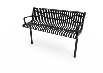 Slatted Steel Contoured Bench with Arms