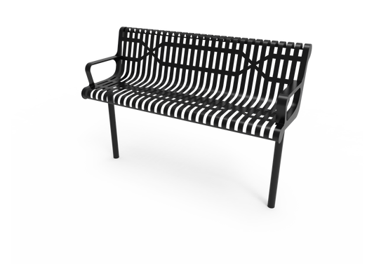 Slatted Steel Contoured Bench with Arms