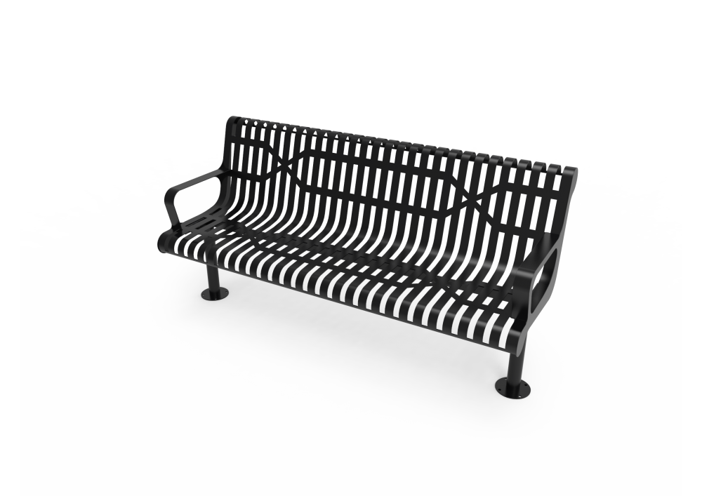 Slatted Steel Contoured Bench with Arms