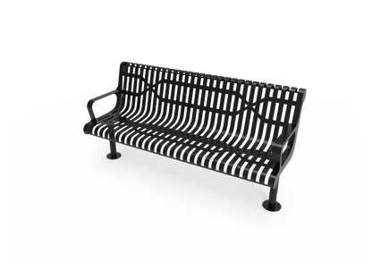 Slatted Steel Contoured Bench with Arms