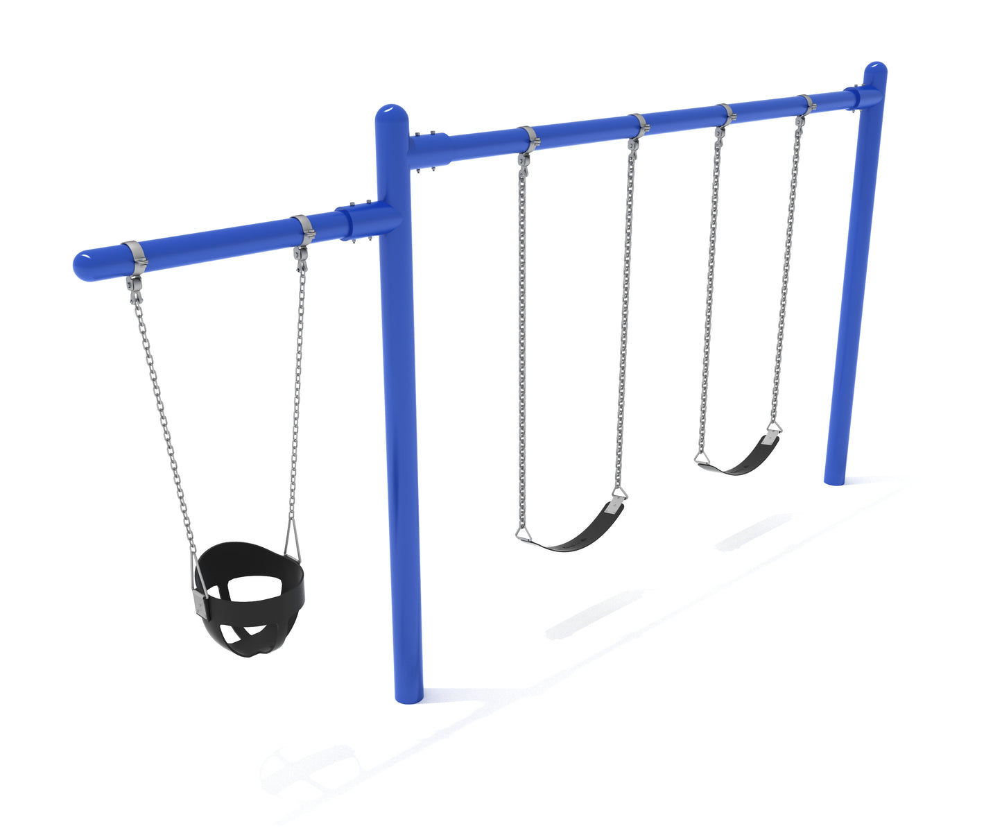 1-Bay 1-Cantilever Single Post Swing - Frame With Hangers, 1 Bay Belt Seat Package, 1 Seat Bucket Package