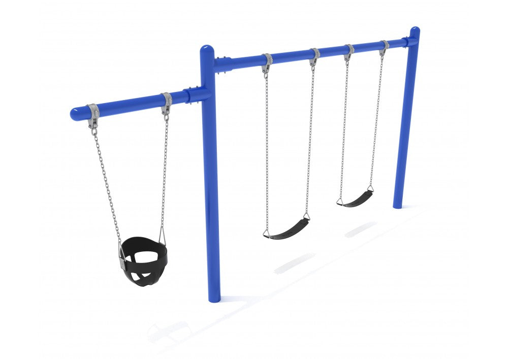 1-Bay 1-Cantilever Single Post Swing - Frame With Hangers, 1 Bay Belt Seat Package, 1 Seat Bucket Package