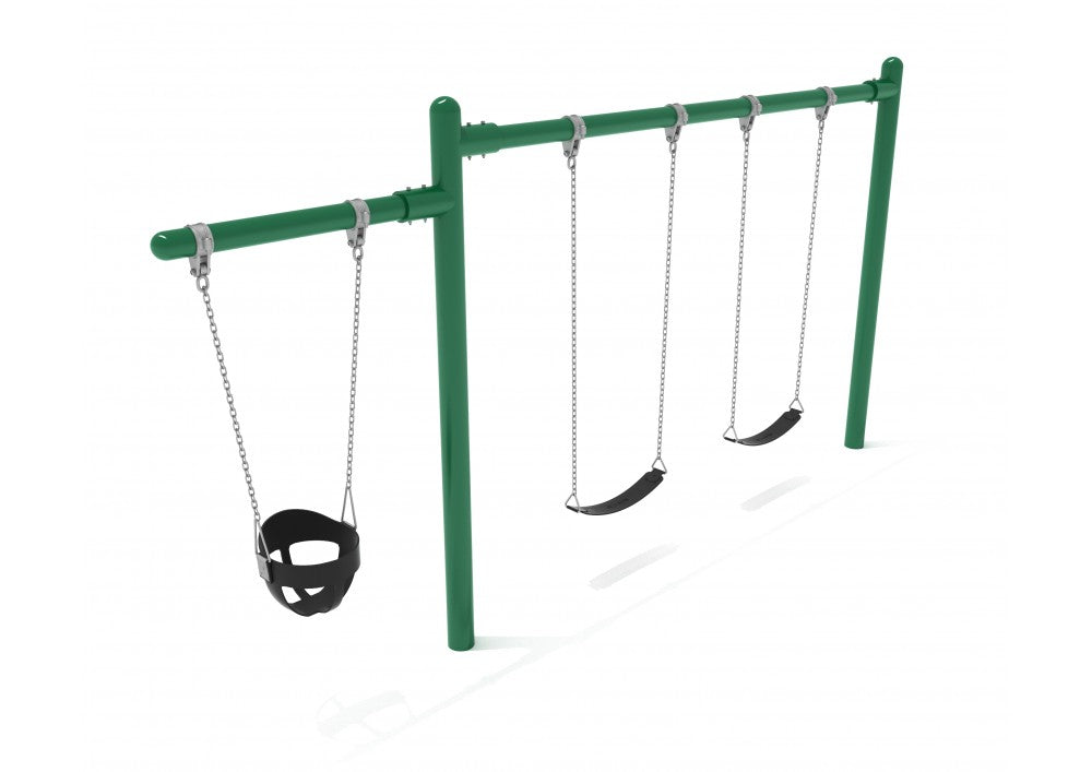 1-Bay 1-Cantilever Single Post Swing - Frame With Hangers, 1 Bay Belt Seat Package, 1 Seat Bucket Package