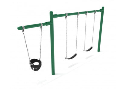 1-Bay 1-Cantilever Single Post Swing - Frame With Hangers, 1 Bay Belt Seat Package, 1 Seat Bucket Package