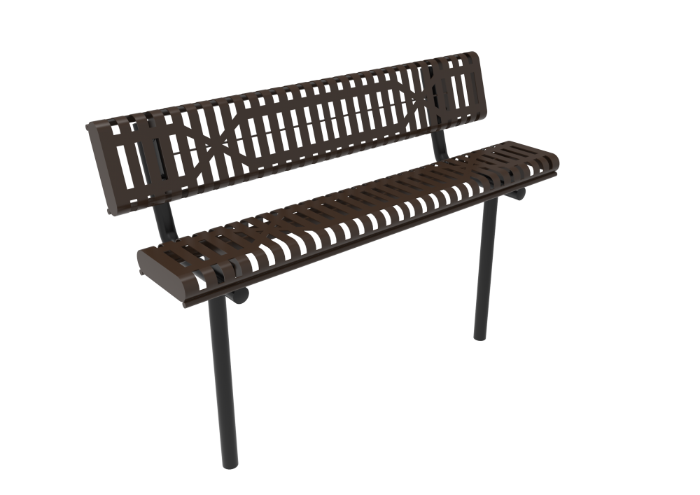 Slatted Steel Rolled Bench with Back