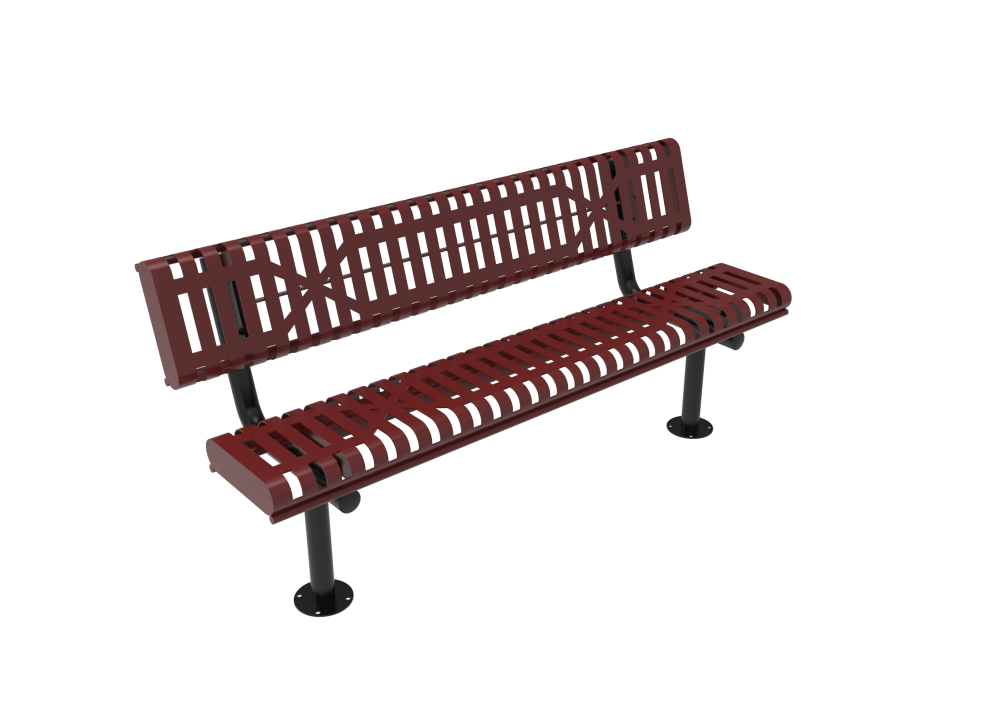 Slatted Steel Rolled Bench with Back