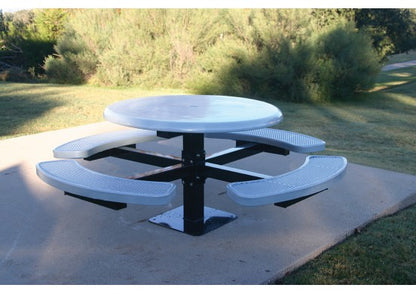 Solid Top Round Single Pedestal Picnic Table with Diamond Pattern