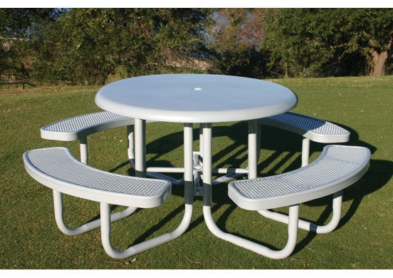 Solid Top Round Portable Picnic Table with Perforated Steel